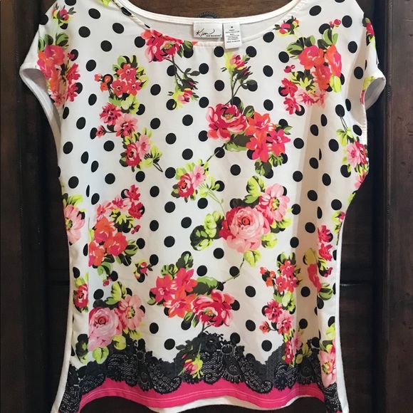 Kim Rogers PolkaDots Floral Top Size M - Picture 1 of 3